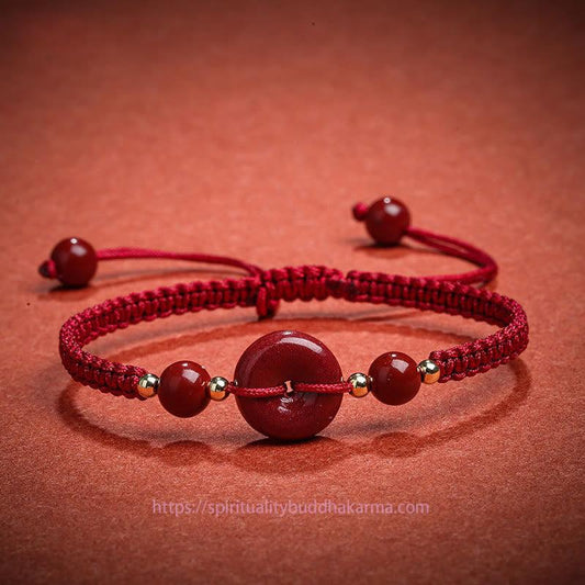 Ancient Tibetan Buddhist Red String Tradition  Natural Cinnabar Peace Buckle Blessing String Bracelet