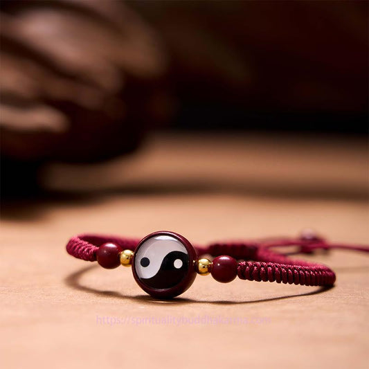 Ancient Tibetan Buddhist Red String Tradition  Lucky Cinnabar Red String Yin Yang Symbol Bagua Blessing Bracelet