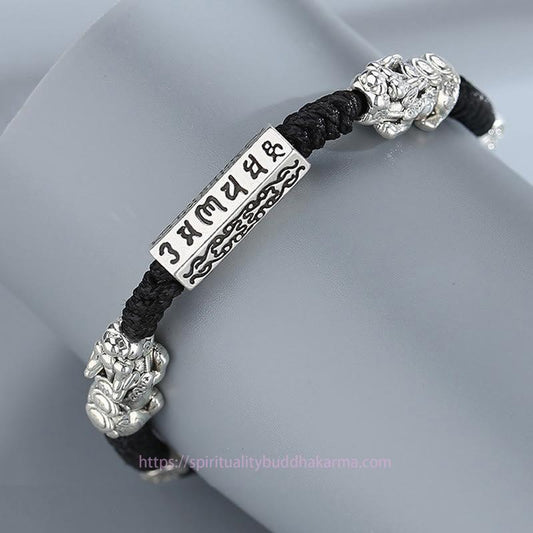 Ancient Tibetan Buddhist Red String Tradition  Double PiXiu Feng Shui Copper Coin Om Mani Padme Hum String Bracelet