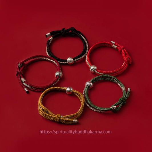 Ancient Tibetan Buddhist Red String Tradition  925 Sterling Silver Tibetan Zakiram Goddess of Wealth Luck Rope Bracelet