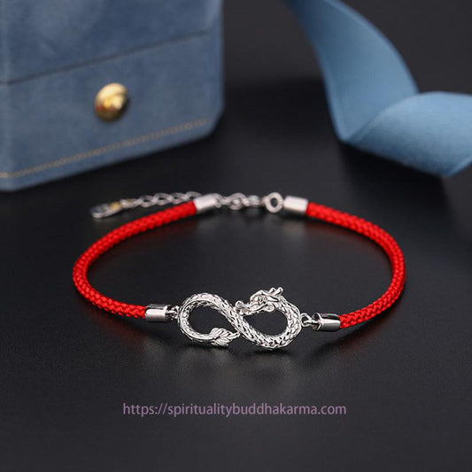 Ancient Tibetan Buddhist Red String Tradition  Year Of The Dragon 999 Sterling Silver Endless Knot Luck Protection Bracelet