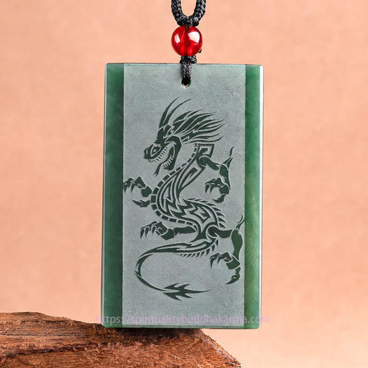 Jade  Hetian Cyan Jade Dragon Engraved Success Necklace Pendant