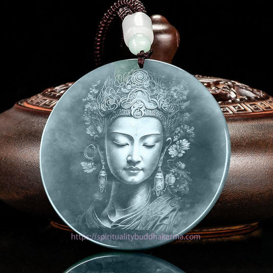Jade  Kwan Yin Avalokitesvara Jade Abundance String Necklace Pendant