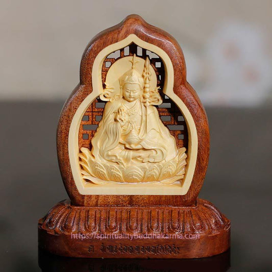 Spirituality Guru Rinpoche Buddha Padmasambhavan Serenity Wood Engraved Statue Figurine Decoration