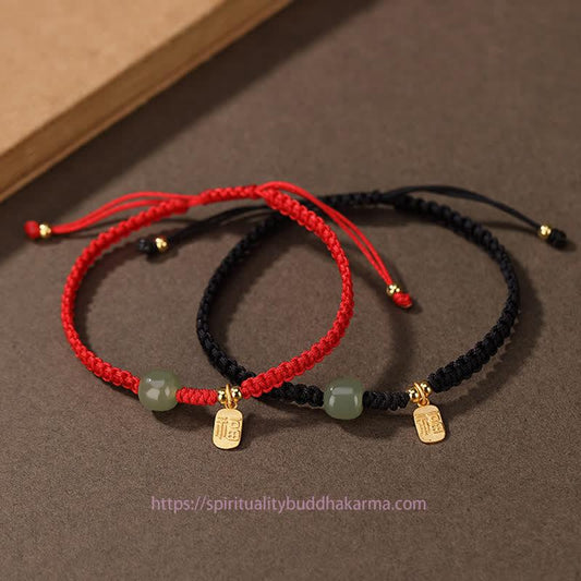 Jade  925 Sterling Silver Hetian Jade Blessing Wealth Red String Bracelet