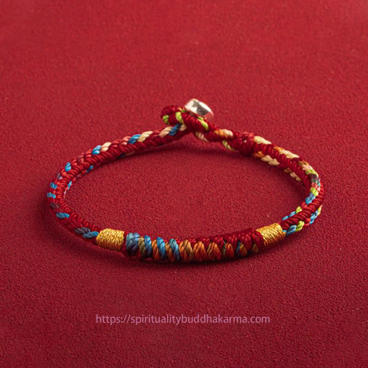 Ancient Tibetan Buddhist Red String Tradition  "May You Be Safe And Lucky In The Year Ahead" Multicolored Bracelet