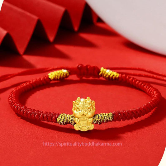 Ancient Tibetan Buddhist Red String Tradition  Attract Wealth Coin Fortune Dragon Protection Bundle