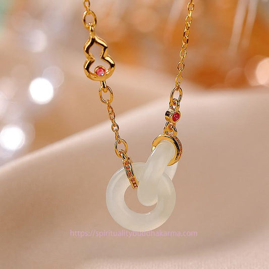 Jade  925 Sterling Silver Round Jade Luck Prosperity Necklace Chain Pendant