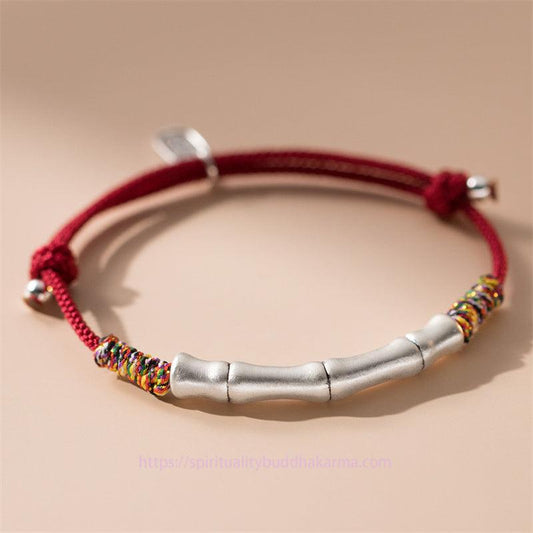 Ancient Tibetan Buddhist Red String Tradition  999 Sterling Silver Luck Bamboo Attract Fortune Colorful Red Rope Bracelet