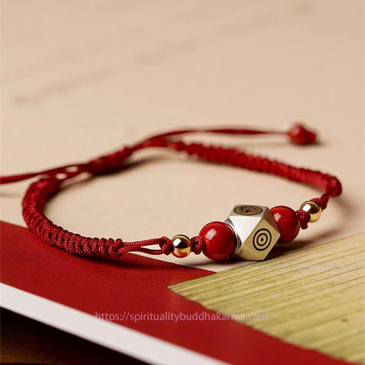 Ancient Tibetan Buddhist Red String Tradition  Handmade 925 Sterling Silver Chinese Zodiac Natal Buddha Cinnabar Calm Braided Bracelet