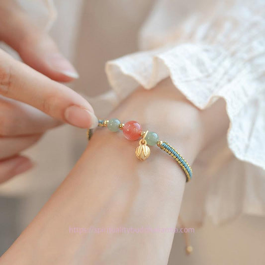 Jade  Red Agate Jade Lotus Confidence Calm String Bracelet