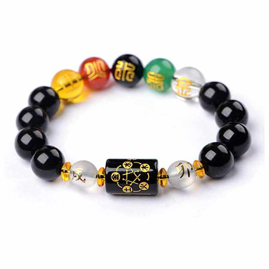 Spirituality Buddha Karma Chinese Zodiac Feng Shui Obsidian Five-Element Wealth Porsperity Bracelet