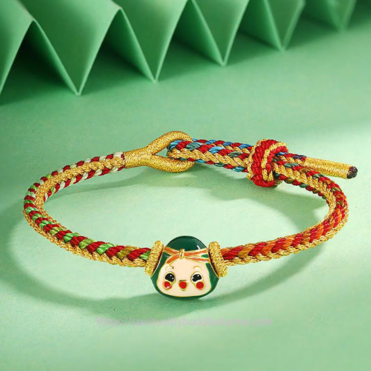 Ancient Tibetan Buddhist Red String Tradition  Cute Zongzi Pattern Luck Colorful Handcrafted Eight Thread Peace Knot Bracelet