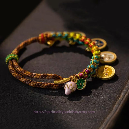 Ancient Tibetan Buddhist Red String Tradition  Tibetan Colorful Rope Five God Of Wealth Luck Braid Bracelet