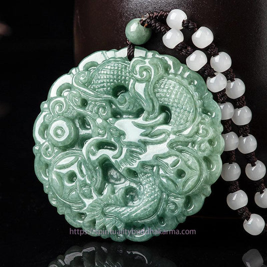 Jade  Chinese Zodiac Dragon Jade Fortune Necklace String Pendant