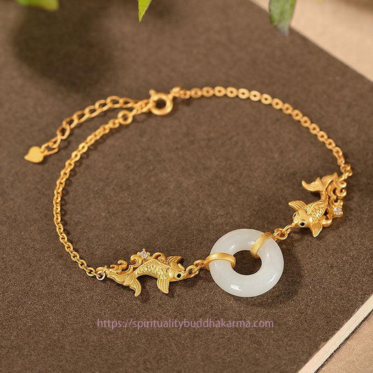 Jade  White Jade Koi Fish Prosperity Bracelet