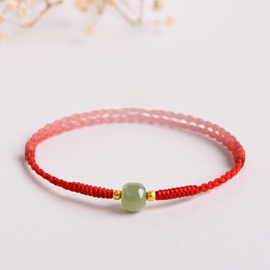 Ancient Tibetan Buddhist Red String Tradition  Handmade Jade Lucky Bead Prosperity Braided Bracelet