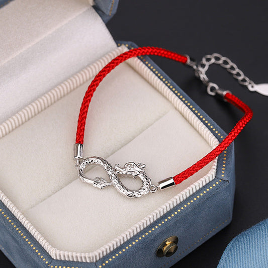 Ancient Tibetan Buddhist Red String Tradition  Year Of The Dragon 999 Sterling Silver Endless Knot Luck Protection Bracelet