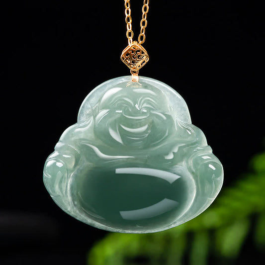 Jade  Laughing Buddha Natural Jade Prosperity Abundance Necklace Pendant