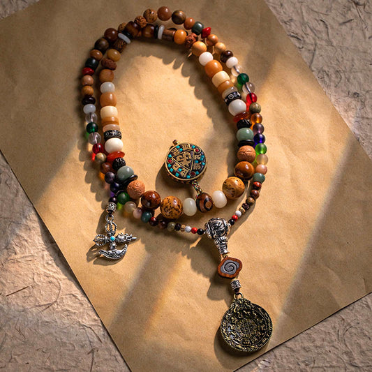Spirituality Buddha Karma Tibetan 108 Mala Beads Bodhi Seed Buddha Head Nine Palaces Eight Diagrams OM Wisdom Bracelet