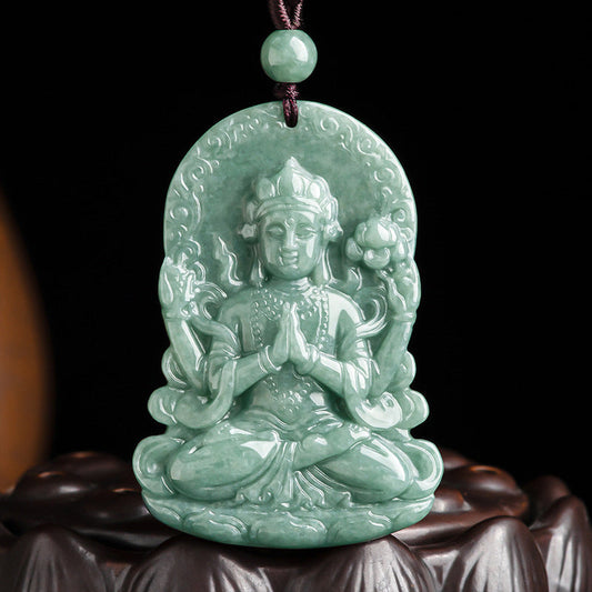 Buddha Energy Necklace Four-armed Avalokitesvara Natural Jade Amulet Blessing String Necklace