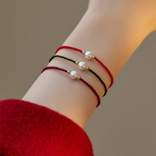 Ancient Tibetan Buddhist Red String Tradition  Natural Pearl Bead Luck Braid String Bracelet