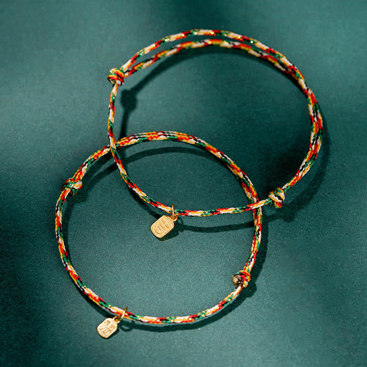 Ancient Tibetan Buddhist Red String Tradition  Auspicious Fu Character Peace And Joy Luck Handmade Multicolored Child Adult Bracelet