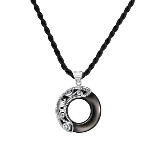 Spirituality Buddha Karma 12 Constellations of the Zodiac Ice Obsidian Blessing Round Pendant Necklace