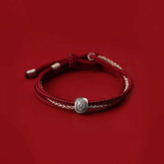 Ancient Tibetan Buddhist Red String Tradition  925 Sterling Silver Tibetan Zakiram Goddess of Wealth Luck Rope Bracelet