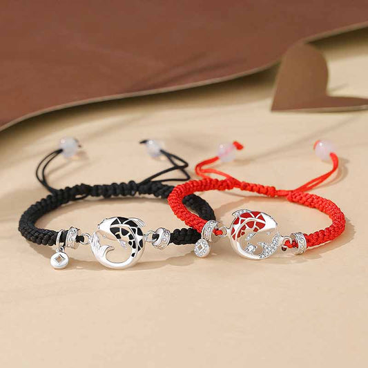 Tibetan Knot Protection Handmade 925 Sterling Silver Luck Zircon Koi Fish Copper Coin Wealth Braided Bracelet