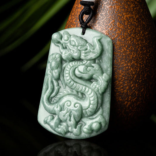 Jade  Year of the Dragon Chinese Zodiac Dragon Jade Success Amulet Necklace Pendant