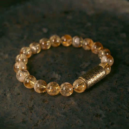 Golden Energy Citrine Natural Wealth Solar Plexus Chakra (Third Chakra) Crystal Brass Bead Protection Bracelet