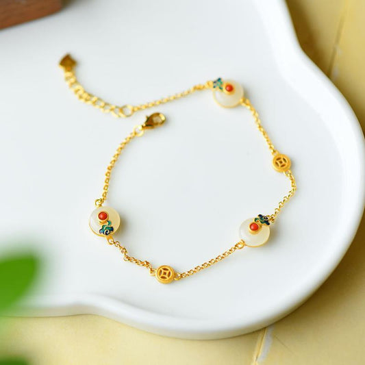 Jade  Peace Buckle White Jade Luck Copper Bracelet