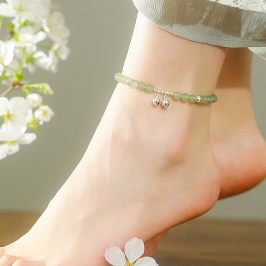 Jade  925 Sterling Silver Natural Hetian Jade Prosperity Bell Charm Anklet