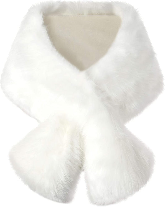 Womens Faux Fur Collar Shawl Faux Fur Scarf Wrap Evening Cape for Winter Coat