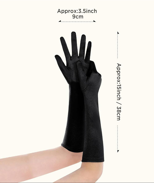 Long Opera Party 20s Satin Gloves Stretchy Adult Size Elbow Length 15 Inches