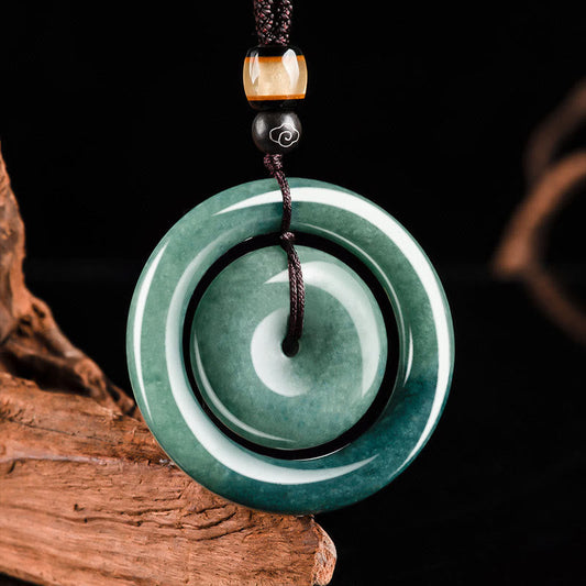 Jade  Natural Round Jade Peace Buckle Luck Prosperity Necklace Pendant