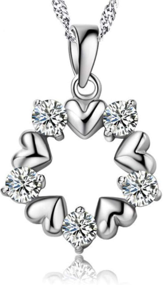 925 Sterling Silver,Diamond Love Heart Pendant.18 inches,Prince of Wales Chain,Diamond Cut Twist Curb Necklace Chain Women Girls Jewelery Box