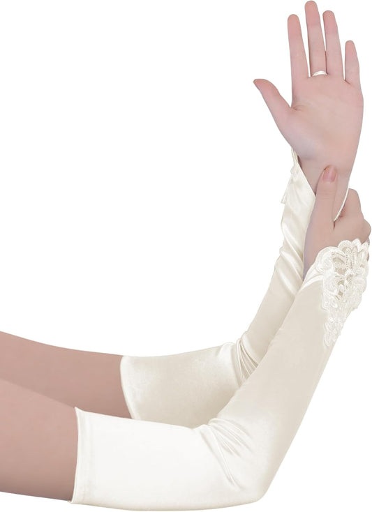 Long Opera Party 20s Satin Gloves Tea Party Stretchy Adult Size Elbow Length