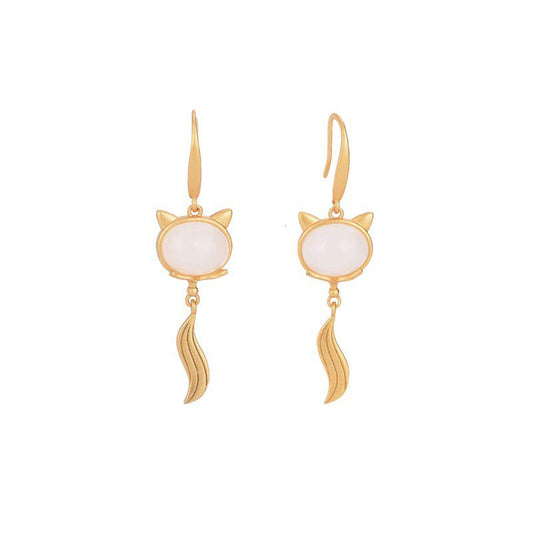 Jade  FengShui White Jade Fox Fortune Earrings
