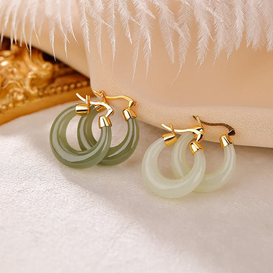 Jade  Round Jade Cyan Jade Prosperity Luck Drop Earrings