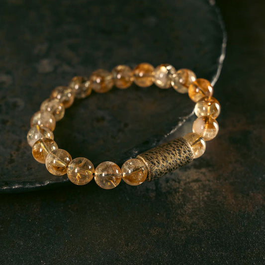 Golden Energy Citrine Natural Wealth Solar Plexus Chakra (Third Chakra) Crystal Brass Bead Protection Bracelet