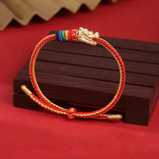 Ancient Tibetan Buddhist Red String Tradition  999 Sterling Silver Luck Year Of The Dragon Colorful Rope Bracelet