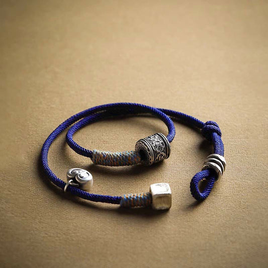 Ancient Tibetan Buddhist Red String Tradition  Handmade Tibetan Om Mani Padme Hum Carved Auspicious Amulet Double Wrap Rope Bracelet