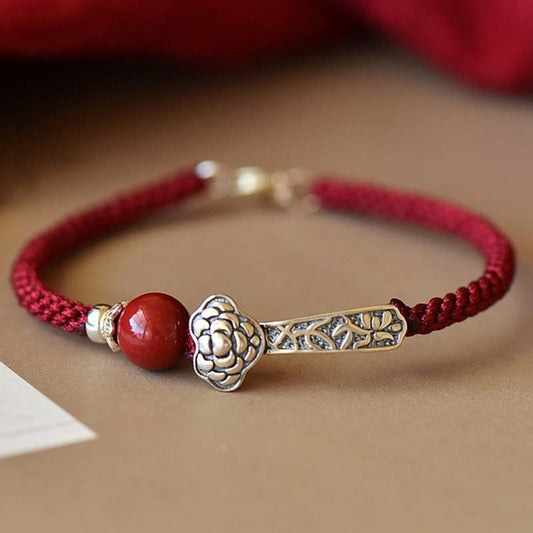 Ancient Tibetan Buddhist Red String Tradition  925 Sterling Silver Cinnabar Blessing String Bracelet