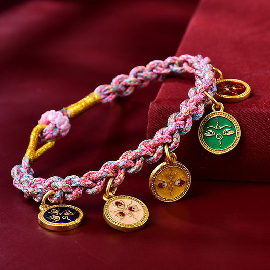 Ancient Tibetan Buddhist Red String Tradition  Handmade Tibetan Multicolored Rope Five God Of Wealth Luck Braid Bracelet