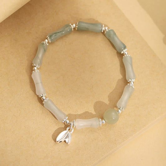 Jade  925 Sterling Silver Natural Tianshan Jade Bamboo Charm Luck Bracelet