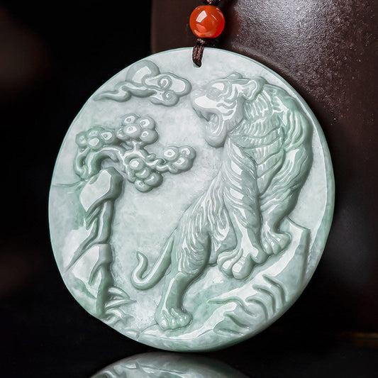 Jade  Chinese Zodiac Tiger Jade Protection Necklace String Pendant