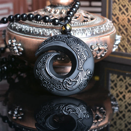 Spirituality Buddha Karma Natural Black Obsidian Ice Obsidian Strength Necklace Pendant