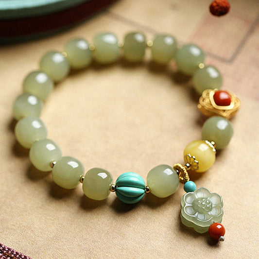 Jade  Jade Amber Lotus Bead Luck Bracelet